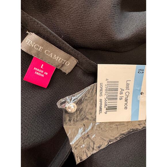 NEW VINCE CAMUTO Black Flutter Sleeve Hammered Satin Blouse Size L - Picture 8 of 9